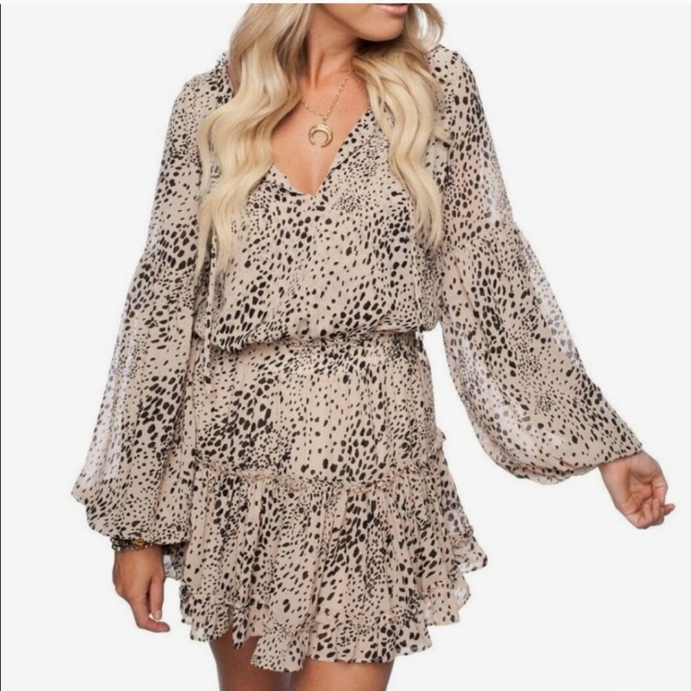 Buddy Love Zozo Elastic Waist Mini Dress in Snow Leopard size Small NWT